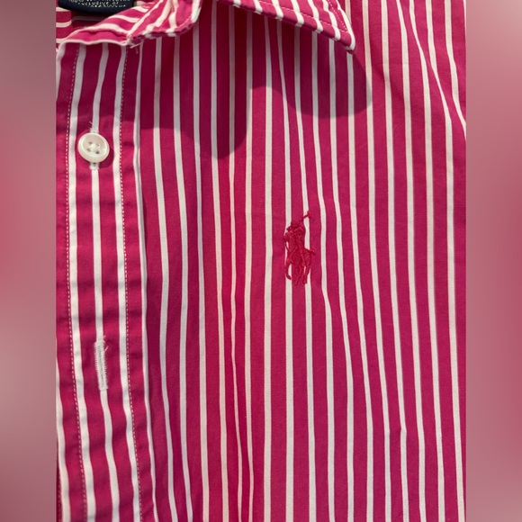 Ralph Lauren Sport Women's Pink and White Striped Collared Shirt - Picture 3 of 5